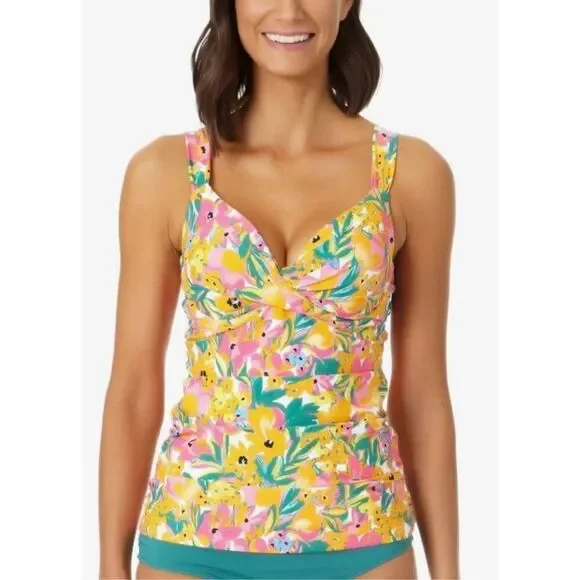 Anne Cole NWT size 32C/34B swim tankini top purple/ orange/ green - Picture 1 of 10